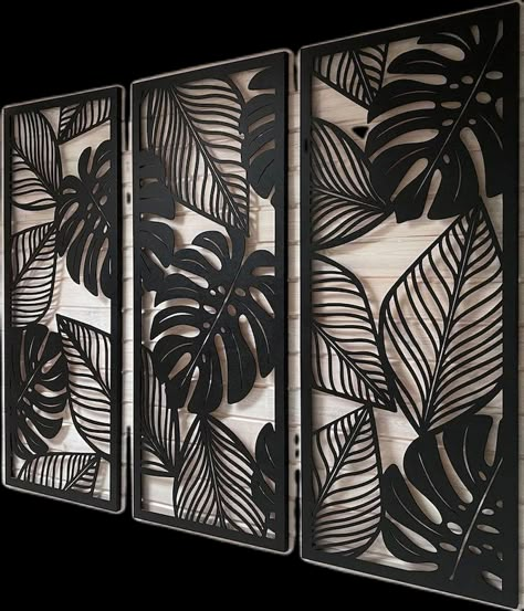 4 Panel Wall Art, Wall Cutout Decor, Outdoor Wall Art Ideas, Cnc Wall Decor, Laser Decoration, Cnc Wall Art, Laser Cut Wall Decor, Monstera Decor, Laser Cut Metal Wall Art