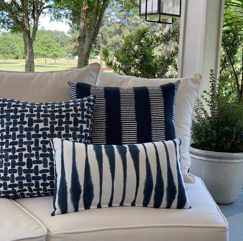 Navy OUTDOOR Pillow COVERS White Blue Coordinating Pillows | Etsy Navy Blue Houses, Cottage Patio, Blue Outdoor Pillows, Light Blue Pillows, Cottage Porch, Blue Patio, Navy Pillows, Deck Boat, Beach Pillows