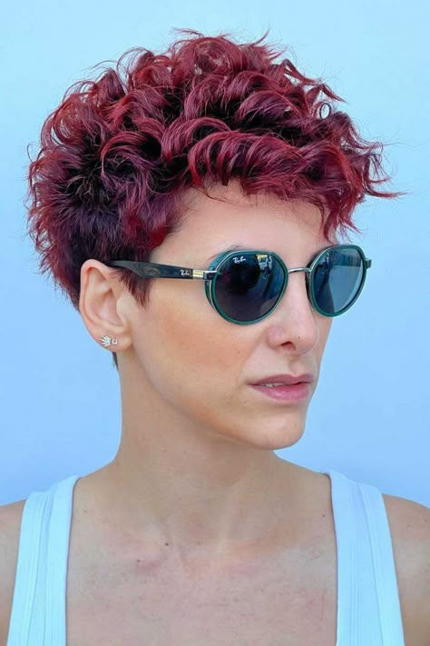 71 Short Curly Hairstyles for Women of Any Age! Pixie Cut Curly Hair, Bangs Style, Short Curly Cuts, Curly Prom Hair, Short Curly Hairstyles For Women, Short Natural Curly Hair, Red Pixie, Curly Pixie Haircuts, Short Curly Hairstyles