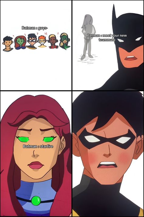 Young Justice Robin meets Starfire Young Justice Starfire, Teen Titans Characters, Teen Titans Go Robin, Young Justice Robin, Robin Starfire, Batman Cartoon, Nightwing And Starfire, Original Teen Titans, Teen Titans Fanart