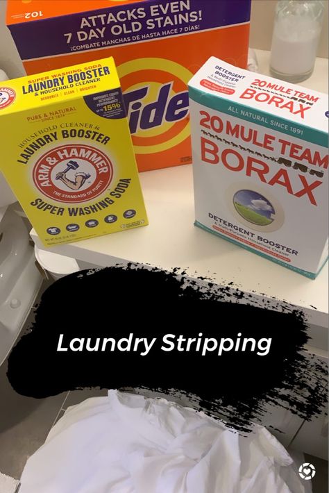 Have you tried laundry stripping yet??! It helps to remove residue from soap, laundry detergent, fabric softener, mineral buildup from hard water, as well as generally gross body oils, dirt, and bacteria that’s built up over time 🤢 all you need are a few simple products! Here’s how you do it: run HOT HOT HOT water in the tub, add your sheets/towels/whatever, add a heaping scoop of powdered Tide and 1/4 c each of borax and washing soda. Mix until dissolved, then mix again every hour for 4-6 hour Borax And Washing Soda Laundry Detergent, Borax Washing Soda Detergent, Stripping Towels In Tub Recipe, Borax Laundry Stripping, Diy Towel Stripping Recipe, Stripping Towels In Tub, Stripping Towels, Laundry Stripping Recipe, Borax Laundry