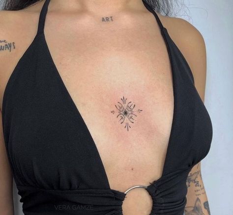 Hot Tattoo Designs, Cool Tattoo Ideas, Throat Tattoo, Aztec Tattoo, Chest Tattoos For Women, Sternum Tattoo, Discreet Tattoos, Dainty Tattoos, Subtle Tattoos