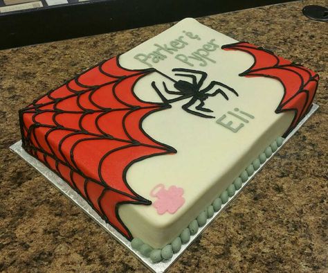 Spiderman Cake Sheet, Spider Man Rectangular Cake, Spidey And Friends Sheet Cake, Spiderman Sheet Cake Ideas, White Spiderman Cake, Spider Man Sheet Cake Ideas, Spider Man Sheet Cake, Spiderman Birthday Cake Easy, Spiderman Sheet Cake