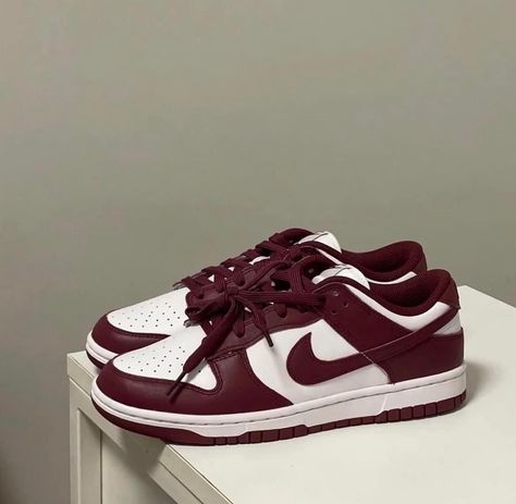 New Nike Shoes 2024, Burgundy Dunks Outfit, Burgundy Nike Shoes, Cherry Sneakers, Burgundy Nike, Maroon Shoes, Burgundy Nikes, Back To School Shoes, Nike Shoes Girls