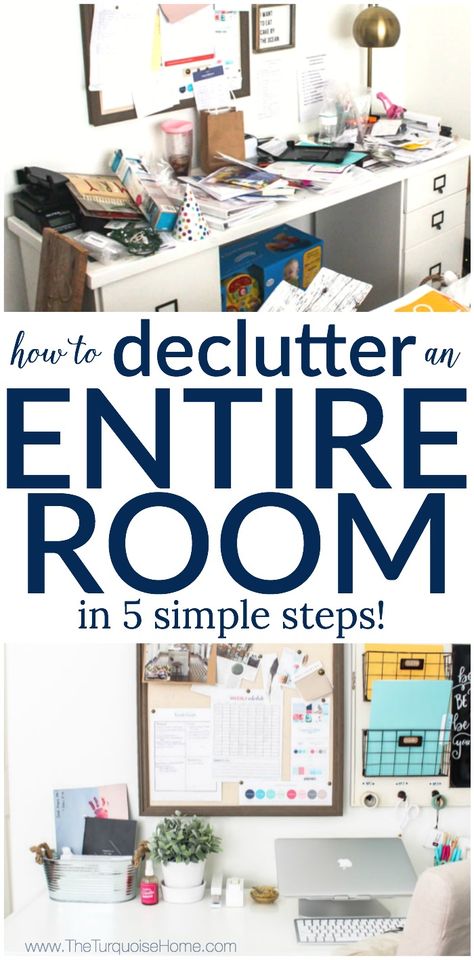 How to Declutter an Entire Room in 5 Simple Steps Casa Clean, How To Declutter, Declutter Your Life, Organisation Hacks, Organizing Hacks, Organize Declutter, Declutter Your Home, Office Organization, Organizing Your Home