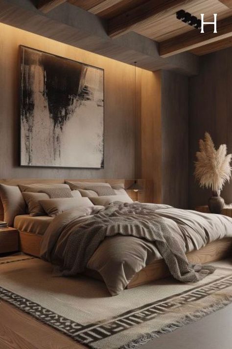 Contemporary Modern Bedroom Design, Chocolate Brown Bedrooms, Brutalist Interior, Male Bedroom Ideas, Vibe Bedroom, Mens Bedroom, Bedroom Decor Cozy, Brown Bedroom, Apartment Bedroom