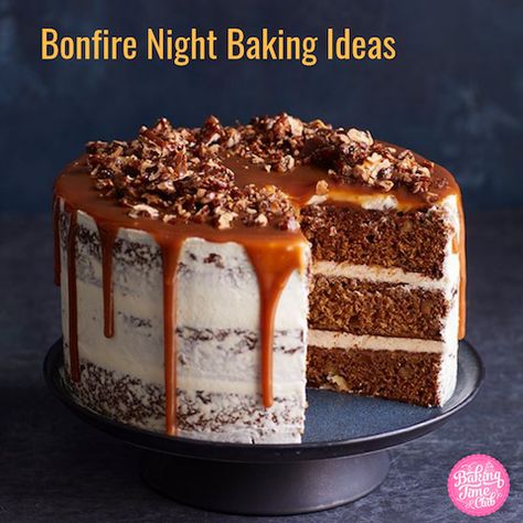 Remember remember the 5th of November!? This time of year is so good for cooking with lots of autumnal flavours and decorations becoming commonplace in the baking world. This week’s Baking Time Club blog post features some sparkling baking ideas for you to try this bonfire night. Get your sparklers at the ready! Including 5th November themed cupcakes, cheesecake, popcorn and more! Bonfire Night Cake, Banana Layer Cake, Sticky Date Cake, Waitrose Food, Sticky Date, Salted Caramel Cake, Pitted Dates, Honey Caramel, Date Cake