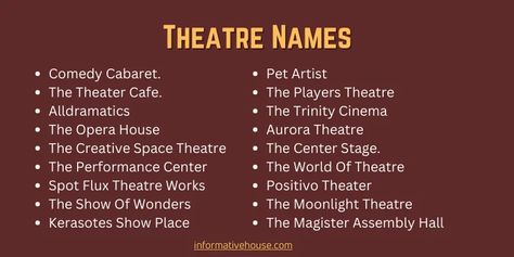 Attractive Movie Theatre Names Ideas Unique Business Names, Pet Artist, Name Boards, Unique Names, Movie Theater, Business Names, Writing Tips, Writing