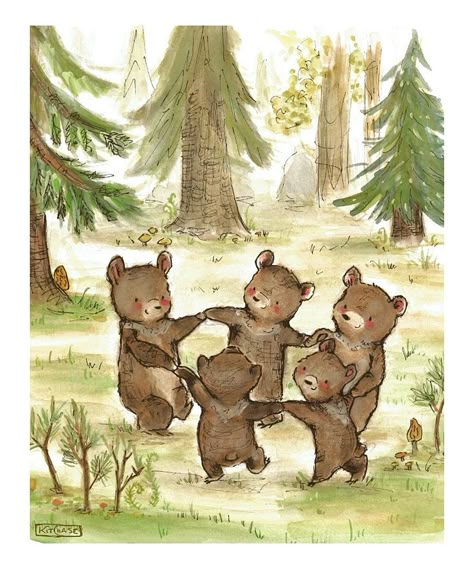 Bear Dance print Baby Nursery Prints, Brown Bears, Art Mignon, Bear Illustration, 수채화 그림, Bear Art, Art Et Illustration, Dessin Adorable, Whimsical Illustration