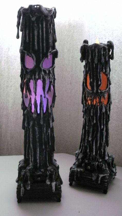 Monster Candle, Pool Noodle Candles, Spooky Halloween Desserts, Halloween Garage, Fun Diy Halloween Decorations, Scary Houses, Halloween Props Diy, Repurposed Art, Halloween Candle