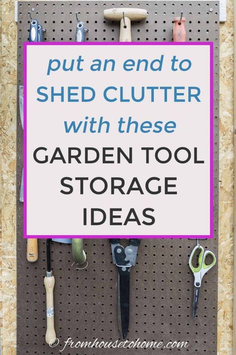 Garden Tool Storage Ideas, Organize Garden Tools, Tool Shed Organizing, Tool Storage Ideas, Garden Tool Rack, Hose Hanger, Garden Tool Organization, Shed Organization, Garage Tool Storage