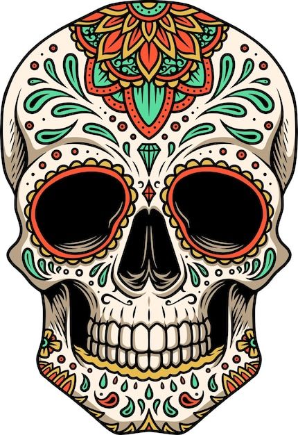 Vetor caveira de açúcar totalmente color... | Premium Vector #Freepik #vector #flores-mexicanas #dia-finados #mexicano #fundo-decorativo Sugar Skull Design Pattern, Mexican Sugar Skull Art Beautiful, Skull Vector Art, Dog Sugar Skull, Mexican Candy Skull Tattoo, Bicycle Paint Job, Bicycle Painting, Paint Job, Sugar Skull