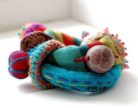 Fiber Art Jewelry, Weird Jewelry, Mixed Media Jewelry, Felt Jewelry, Fiber Jewelry, Handmade Jewel, Crochet Bracelet, Textile Jewelry, Paper Jewelry