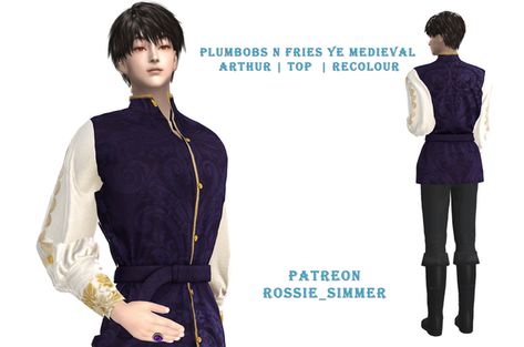 Plumbobs n Fries Ye Medieval - ARTHUR | top Recolour | ROSSIE_Simmer Historical Sims 4 Cc, Sims Royal, Ts4 Medieval, Male Fantasy Clothing, Sims 4 Men Clothing, Victorian Shirt, Sims 4 Decades Challenge, Sims Medieval, Royal Clothes