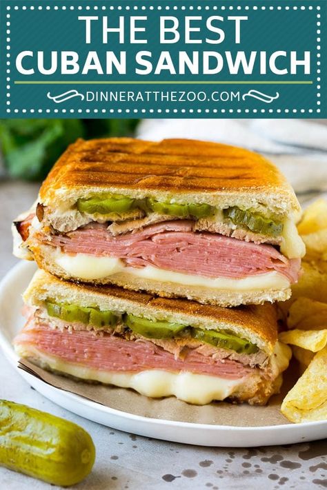 Cuban Sandwich Recipe #sandwich #pork #ham #cheese #pickles #lunch #dinner #dinneratthezoo Cuban Pork Sandwich, Sandwich Recipes Dinner, Ham Sandwich Recipes, Cuban Sandwich Recipe, Pork Sandwich Recipes, Recipe Sandwich, Cheese Pickles, Sandwhich Recipes, Panini Recipes