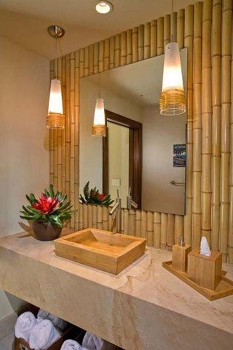 17 ideas para decorar con cañas de bambú Bamboo Diy, Bamboo House Design, Bamboo Architecture, Bamboo Decor, Bamboo Poles, Bamboo Bathroom, Bamboo Art, Decor Baie, Bamboo House