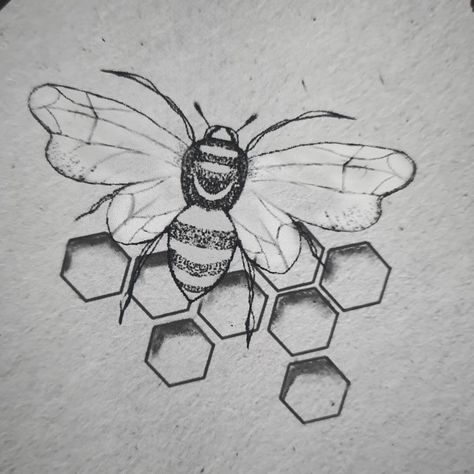 Honeycomb Drawings, Honey Bee Drawing Simple, Alabama Channing, Geometric Hexagon Tattoo, Honeycomb Drawing, Honeycombs Drawings, Tattoo Art Drawings Sketches, Honey Bee Drawing, Queen Bee Tattoo