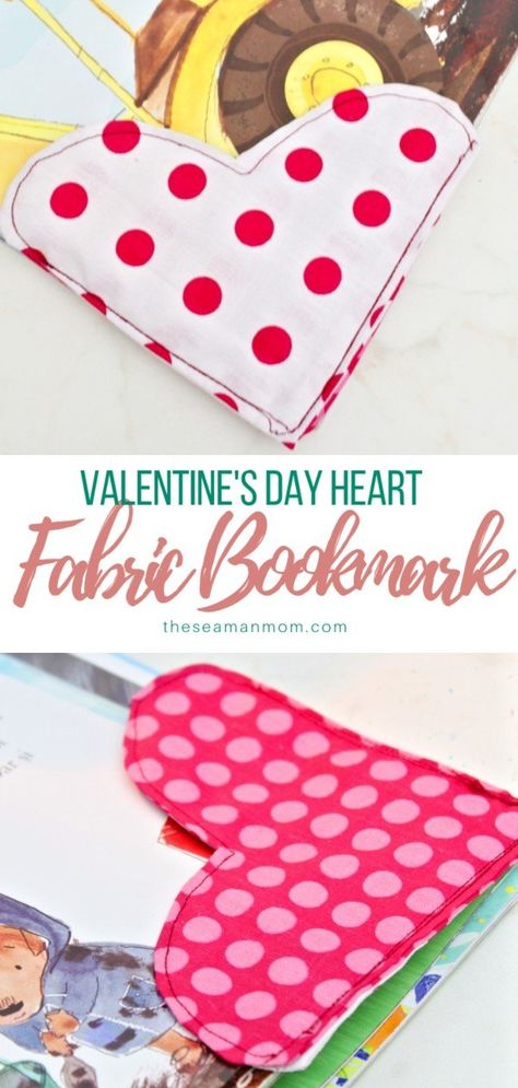 Sewing tutorial: Fabric heart bookmarks Sewing Bookmarks, Fabric Bookmarks, Crochet Silver, Diy Sewing Gifts, Corner Bookmark, Corner Bookmarks, Fabric Heart, Beginner Sewing Projects Easy, Leftover Fabric