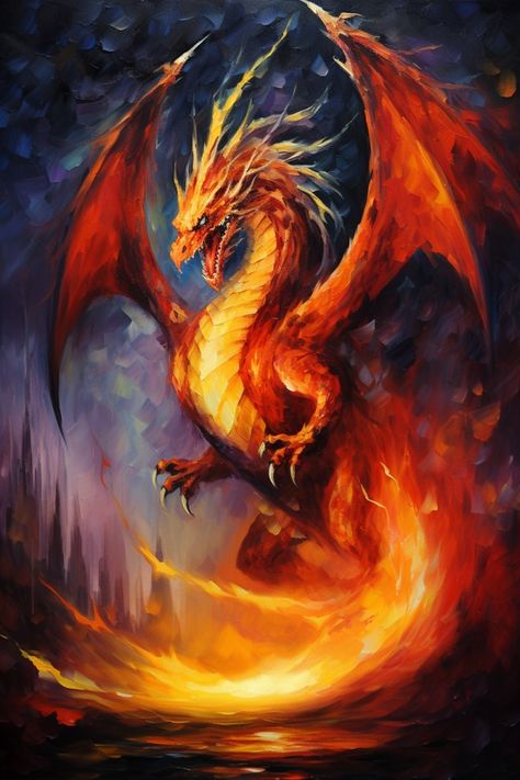 Painting Of A Dragon, Dragon Collage Art, Dragon Painting Ideas, Dragon Painting Acrylic Easy, Dragon Acrylic Painting, Dragon Oil Painting, Red Dragon Painting, Dragon Paintings, Painting Dragon