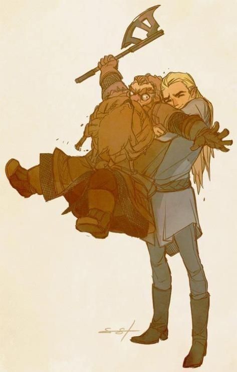 Gigolas Fanart, The Hobbit Fanart, Legolas And Gimli, People Hugging, Lotr Art, Thranduil, Jrr Tolkien, Legolas, Gandalf