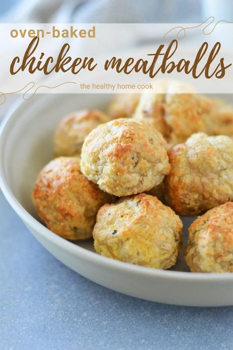 Oven-Baked Chicken Meatballs – The Healthy Home Cook Seitan Wings, Gluten Free Baked Chicken, Basic Meatball Recipe, Ground Chicken Recipes Healthy, Meatballs Chicken, Sweet Potato Chicken, Baked Chicken Meatballs, Chicken Poppers, Potato Chicken