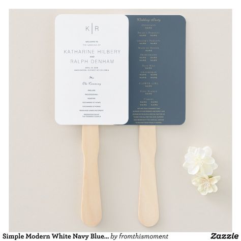 Simple Modern White Navy Blue Wedding Program Fan - Wedding Programs Gift Idea. Rose Gold Wedding Rings, Pale Blue Wedding, Modern Wedding Program, Elegant Wedding Programs, Hand Fans For Wedding, Wedding Program Fans, Rings Ceremony, Wedding Fans, Ceremony Programs