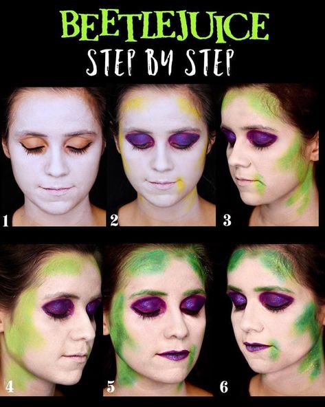 Beetlejuice Makeup Kids Easy, Beetlejuice Hair And Makeup, How To Do Beetlejuice Makeup, Beetle Juice Hair Ideas, Beetlejuice Make Up Ideas, Diy Beetlejuice Costumes, Beetlejuice Hair Ideas, Beetle Juice Make Up Female, Beetlejuice Halloween Makeup Ideas