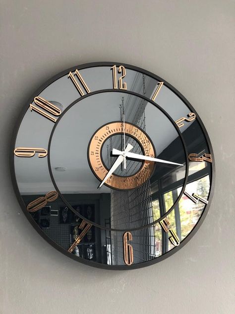 Big Wall Clock Decor Ideas, Wall Clock Ideas, Large Black Wall Clock, Wall Clock Decor Ideas, Wall Clock Design Ideas, Clock Decor Ideas, Mirror Clock, Big Wall Clocks, Clock Ideas