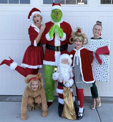 Grinch Family Photos, Grinch Group Costume, The Grinch Family Costumes, Grinch Family Costume, Group Christmas Costumes, Whoville Party, Diy Elf Costume, Creative Halloween Costume Ideas, Grinch Halloween