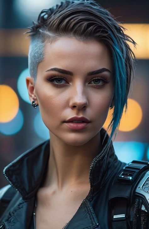 Cyberpunk Hairstyles, Cyberpunk Hair, Female Mohawk, Punk Hairstyles, Portrait Realistic, Color Science, Mohawk Haircut, Shaved Side Hairstyles, Rock Hairstyles