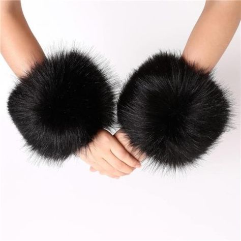 ONE Pair of Faux Fur Wrist Cuffs Black Fox Fur Wrist Cuffs, Fluffy Light, Silk Gloves, Fur Mitten, Women's Mittens, Shoot Moodboard, Winter Shoot, Grey Gloves, Fur Cuffs