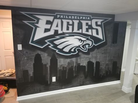 Eagles Mural, Philadelphia Eagles, Man Cave Decor, Eagles Decor, Hand-painted Eagles Diy Crafts Philadelphia, Eagles Basement Man Cave, Philadelphia Eagles Basement, Philadelphia Eagles Man Cave Ideas, Eagles Basement, Philadelphia Eagles Bedroom, Philadelphia Eagles Room, Eagles Bedroom, Eagles Man Cave