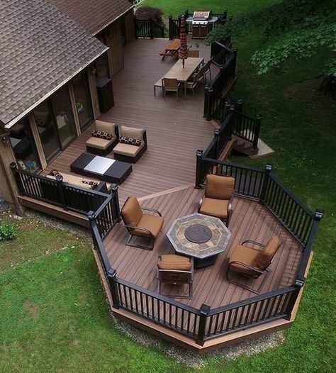 Dream Decks And Patios, Deck Design Ideas Layout, Deck Off Back Of House, Two Level Deck, Big Deck, Terrasse Design, Amazing Backyard, Patio Deck Designs, Deck Designs Backyard