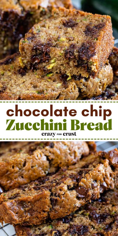 Nothing beats homemade chocolate chip zucchini bread! Soft and moist with the perfect amount of sweetness, this quick bread is one of the best zucchini recipes. Enjoy this zucchini loaf as an easy breakfast food or afternoon snack! Bread Zucchini, Vegan Zucchini Bread, Zucchini Recipes Dessert, Easy Zucchini Bread, Best Zucchini Bread, Zucchini Bread Healthy, Chocolate Chip Zucchini Bread, Zucchini Bread Recipe, Chocolate Chip Bread