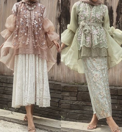 Lace Outer Outfit, Eid Outfits Hijab, Outer Outfit, Kebaya Lace, Lace Outer, Outfits Hijab, Eid Outfits, Muslim Fashion Hijab Outfits, Hijab Outfits