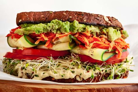 The ultimate feel-good, no-cook summer sandwich, just as California intended.  READ MORE... California Sandwich, Zucchini Pancakes, Summer Sandwiches, Zucchini Recipe, Brunch Food, Veggie Sandwich, Fast Easy Meals, Vegan Sandwich, Juicy Tomatoes