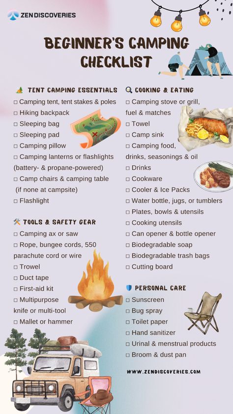 Planning your first camping trip? This beginner’s camping checklist has everything you need! From a complete list for camping to must-know camping hacks for campers, this guide will help you pack efficiently and avoid rookie mistakes. Discover essential camping gear, smart camping tips for beginners, and a family camping checklist to ensure a smooth outdoor adventure. Don’t forget to save this camping hacks camper tent guide for your next trip! Camping Hacks Camper, Family Camping Checklist, List For Camping, Camping Sink, Camping Checklist Family, First Camping Trip, Essential Camping Gear, Camping For Beginners, Camping List