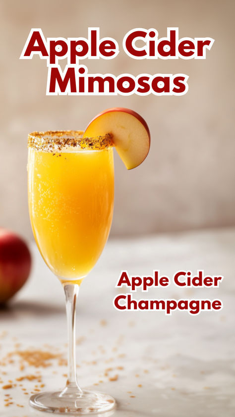 Apple Cider Mimosas Champagne Apple Cider Cocktail, Apple Cider Mimosa Recipe, Cider Mimosa, Classic Mimosa, Cocktail Cards, Cider Mimosas, Apple Cider Mimosa, Silver Sprinkles, Mimosa Cocktail