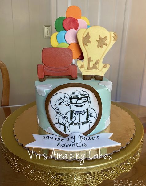 Disney Up Cake Topper, Up Cupcakes Pixar, Disney Up Wedding Cake, Pixar Cakes Ideas, Up Movie Cake Ideas, Pixar Up Cake, Up Cake Ideas Disney, Up Anniversary Ideas, Up Themed Bridal Shower Ideas