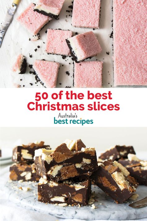 Get into the festive season with these homemade Christmas slices. Choose from mint slices, jelly slices, no-bake slices and plenty more. Christmas Slices, Aussie Recipes, Peppermint Slice, Christmas Desserts Kids, Christmas Afternoon Tea, Jelly Slice, Christmas Food Crafts, Mint Slice, No Bake Slices