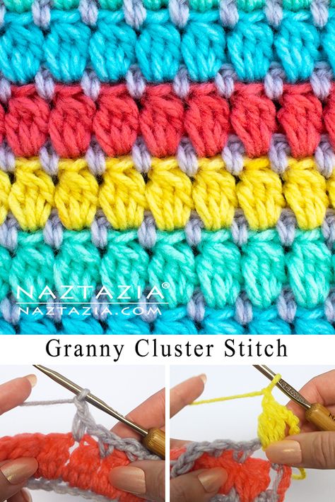 Crochet Granny Stitch, Crochet Cluster Stitch, Cluster Stitch, Granny Stitch, Crochet Stitches Guide, Crochet Stitches For Blankets, Crochet Blanket Pattern, Crochet Stitches Video, Crochet Stitches For Beginners