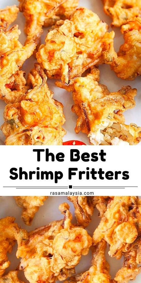 Prawn Fritters, Shrimp Fritters, Takeout Recipes, Malaysia Recipes, Seafood Dish Recipes, Crispy Shrimp, Fritters Recipe, Delicious Seafood Recipes, Rasa Malaysia