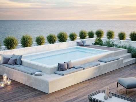 Download the catalogue and request prices of Spaspace By la veneta forme, terrace pool in eps and polypropylene Raised Pools, Design Per Patio, Kleiner Pool Design, Piscina Interior, Small Swimming Pools, Rooftop Terrace Design, Rooftop Design, Small Pool Design, Jacuzzi Outdoor