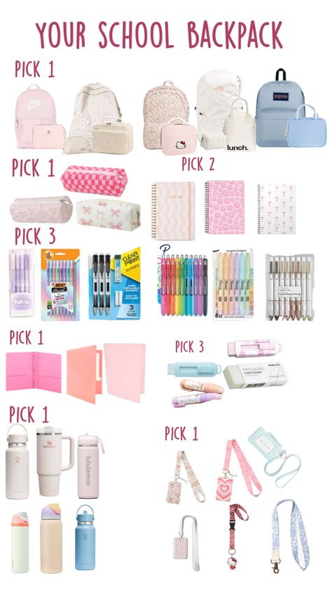 #cute #backpacks #school #ideas School Bag Organization, School Locker Decorations, Trip Necessities, Road Trip Necessities, Middle School Essentials, Make A Basket, Middle School Supplies, School Emergency Kit, Preppy School Supplies