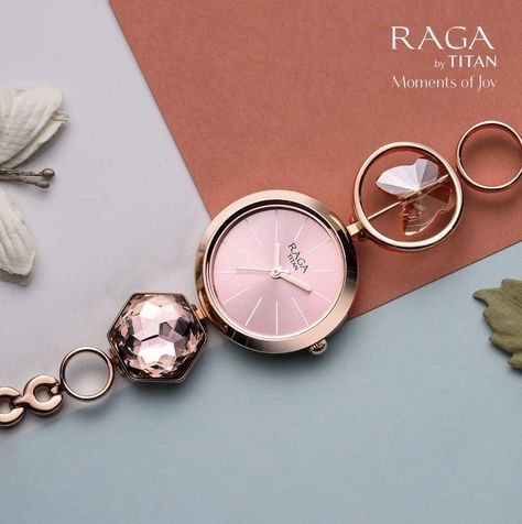 Raga by titan - moments of joy watchesplatfor Rose Gold Watches Women Jewellery, Girly Watches, Trendy Watches Women, Trendy Watches Women Fashion, Elegant Watches Women, Stylish Watches For Girls, Cartier Watches Women, Watches Women Simple, Brand Watches Women