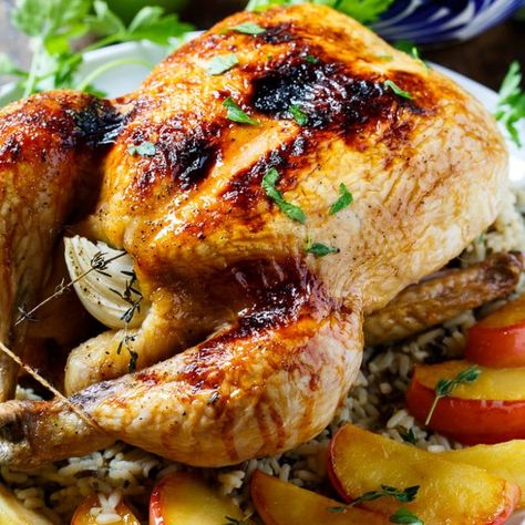 Apple Cider Glazed Roasted Chicken Saturday Recipes, Recipe Using Apples, Easy Fall Dinners, Fall Fun Food, Whole Chicken Recipes, Cider Recipe, Roast Chicken Recipes, Glazed Chicken, Stuffed Whole Chicken