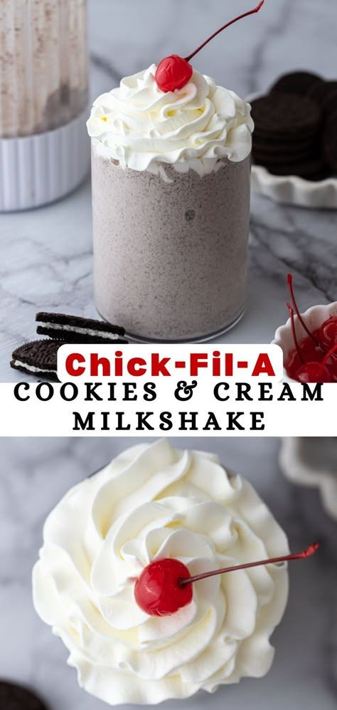 The Chick-fil-A cookies and cream milkshake is a deliciously dreamy blend of crunchy cookies and old-fashioned vanilla ice cream. It's easy to make and will satisfy your sweet tooth in no time. Follow along with this easy copycat recipe to find out how to make it! Chick Fil A Cookies, Coffee Frosting Recipe, Slushie Recipes, Oreo Milkshake Recipe, Cookies And Cream Milkshake, Malt Milkshake, Milkshake Recipe Easy, Lifestyle Of A Foodie, Oreo Shake