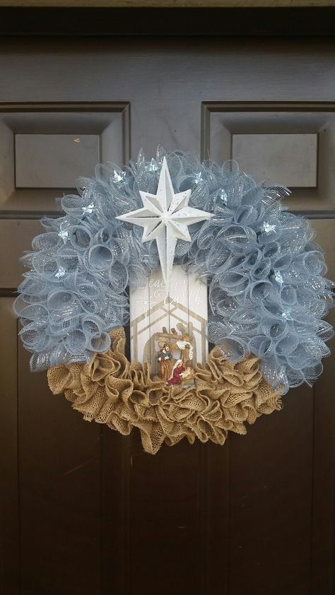 Nativity Christmas Wreaths, Nativity Wreath, Navitity Wreath, Nativity Scene Wreath, Christmas Wreath With Nativity Scene, Deco Mesh Nativity Wreath, Christian Wreath, Diy Floral Wreath, Religious Wreath