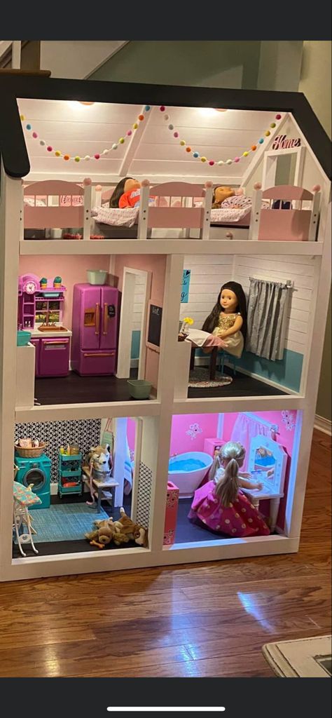 American Girl Dollhouse Diy, American Girl Doll House Diy, American Doll Storage Ideas, Diy American Girl Doll House, American Girl Doll Storage, My Generation Doll Storage, Giant Doll House, Our Generation Doll Storage, Diy Our Generation Doll House