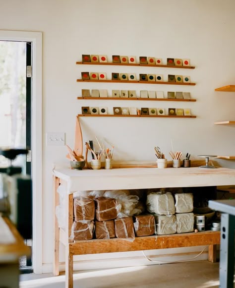 Photo 8 of 13 in Construction Diary: A Ceramicist Gets Hands On While Renovating Her Midcentury Home - Dwell Garage Art Studio, Studio Layout, Art Studio Space, Garage Studio, Pottery Store, Art Studio Design, Handcrafted Tile, Midcentury Home, Art Studio At Home